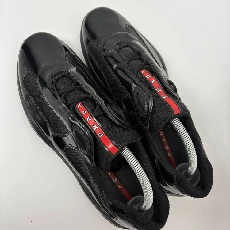 Prada Americas Cups Black Patent Leather Trainers Shoes - UK8 obraz 5