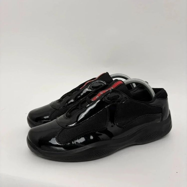 Prada Americas Cups Black Patent Leather Trainers Shoes - UK8 obraz 2