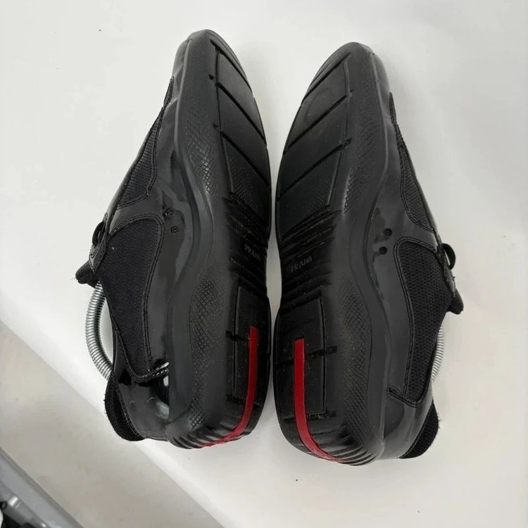 Prada Americas Cups Black Patent Leather Trainers Shoes - UK8 obraz 10
