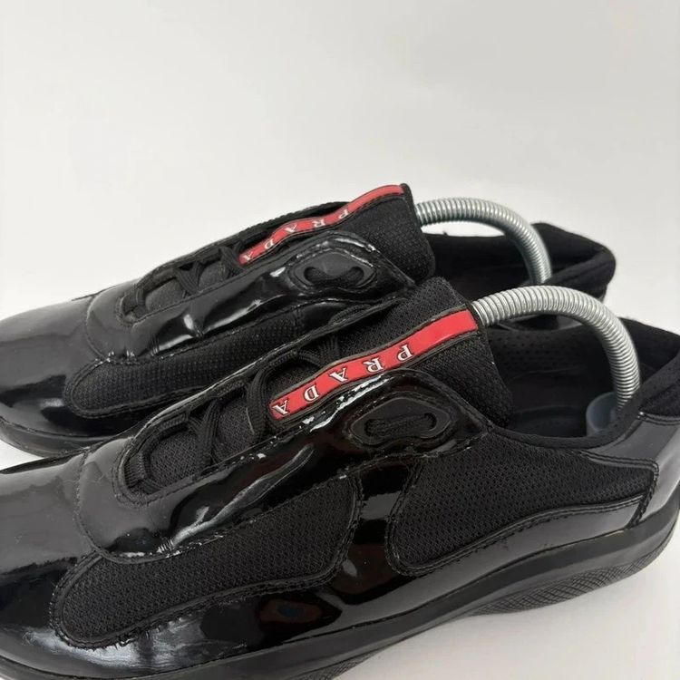 Prada Americas Cups Black Patent Leather Trainers Shoes - UK8 obraz 4