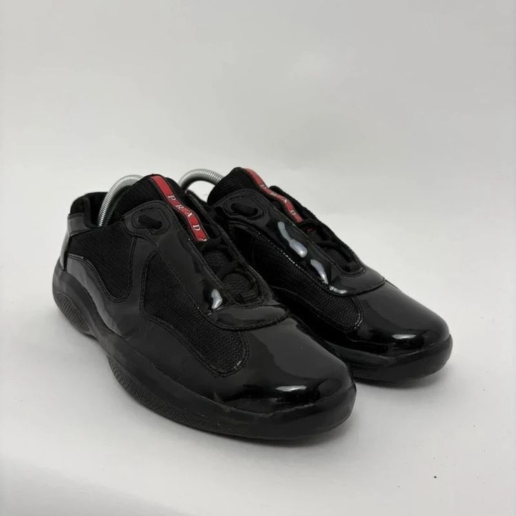 Prada Americas Cups Black Patent Leather Trainers Shoes - UK8 obraz 1