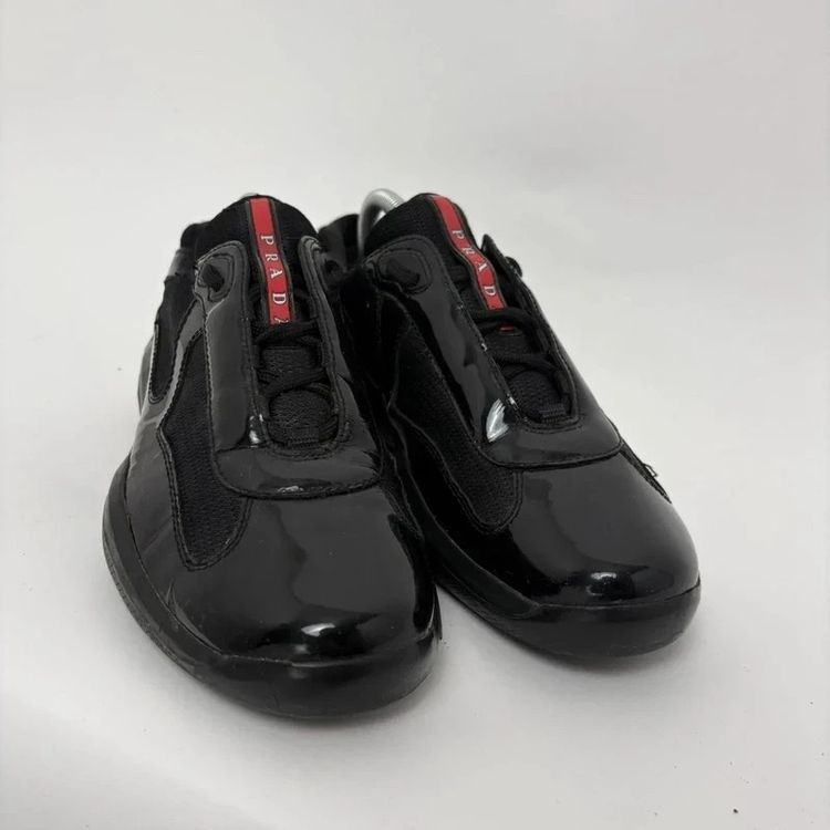 Prada Americas Cups Black Patent Leather Trainers Shoes - UK8 obraz 3