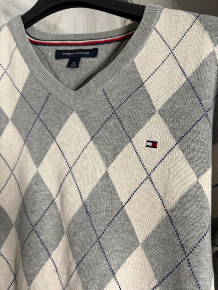 Tommy Hilfiger Grey And White Argyle Sweater Vest image 1