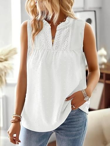 White Sleeveless Blouse With Lace Detail image 2