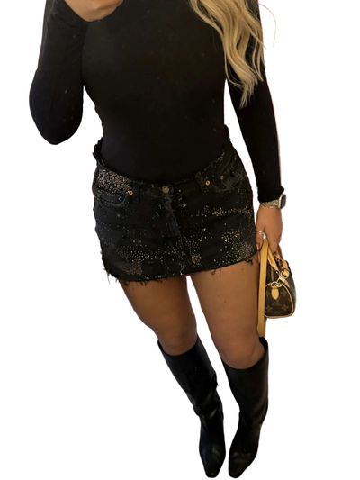 Sparkle Black Distressed Denim Skirt