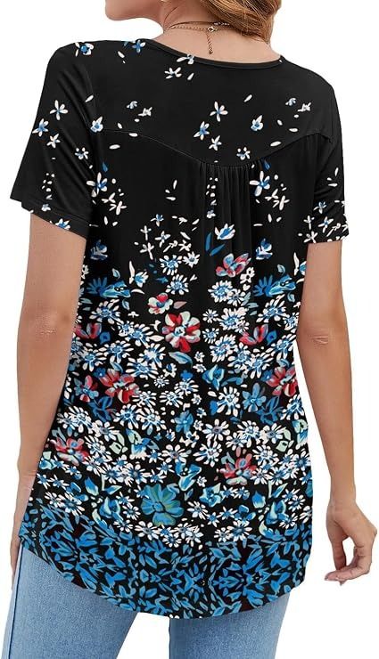 Black Floral Short Sleeve Blouse image 4