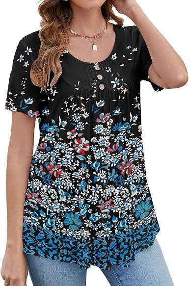 Black Floral Short Sleeve Blouse image 2