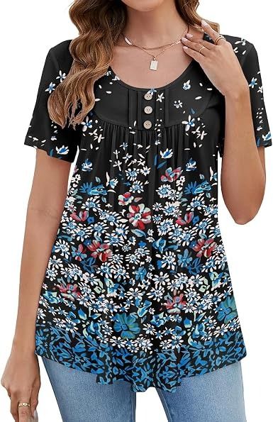 Black Floral Short Sleeve Blouse image 3
