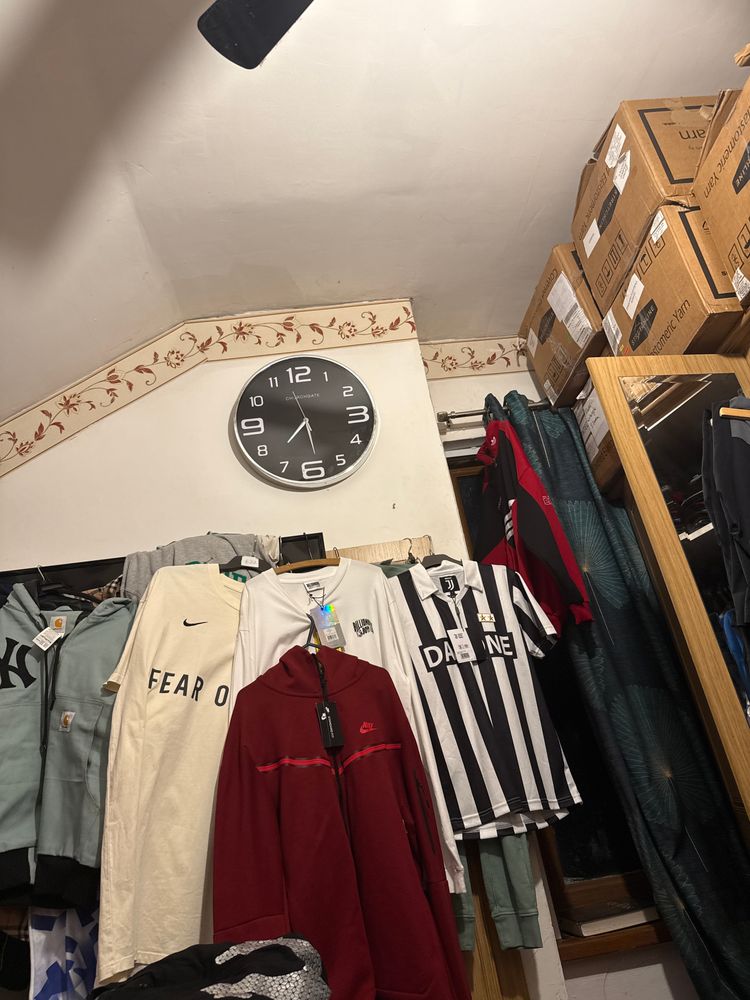 Cream White And Black Striped Sports Jersey, Cream Hoodie, Red Zip-Up Jacket product image