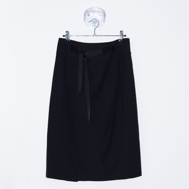 Y2K Oasis Pinstripe Midi Skirt Black and Grey UK 14