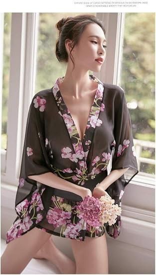 Black Floral Sheer Kimono Robe imagen 4