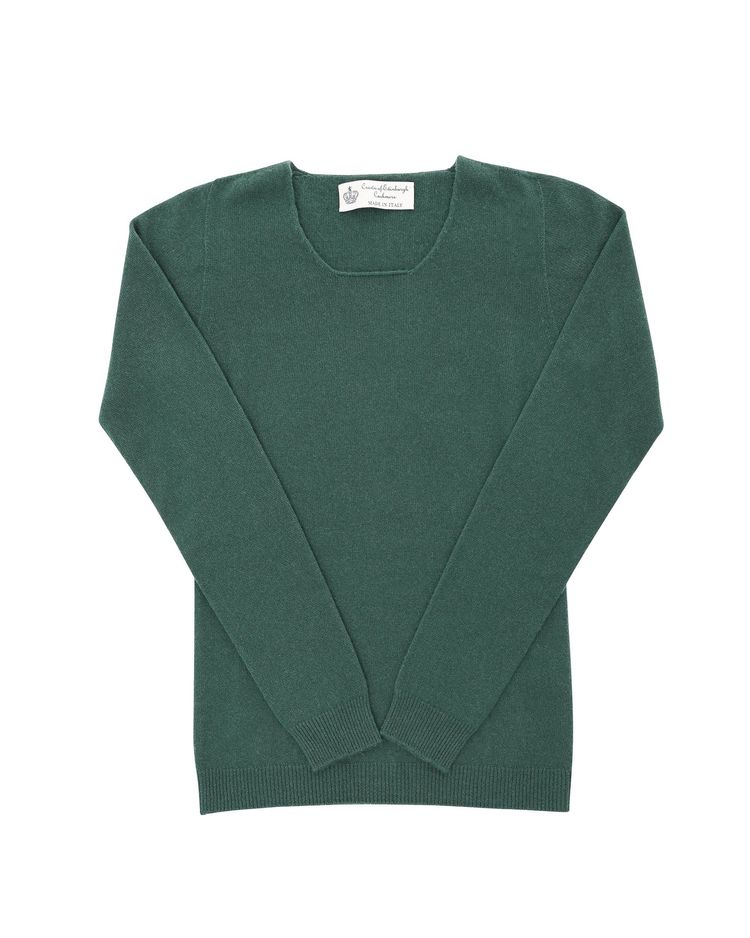 Crown of Edinburgh Cashmere Womens Square Neck Sweater COE 0024 BOTTLE GREEN 2