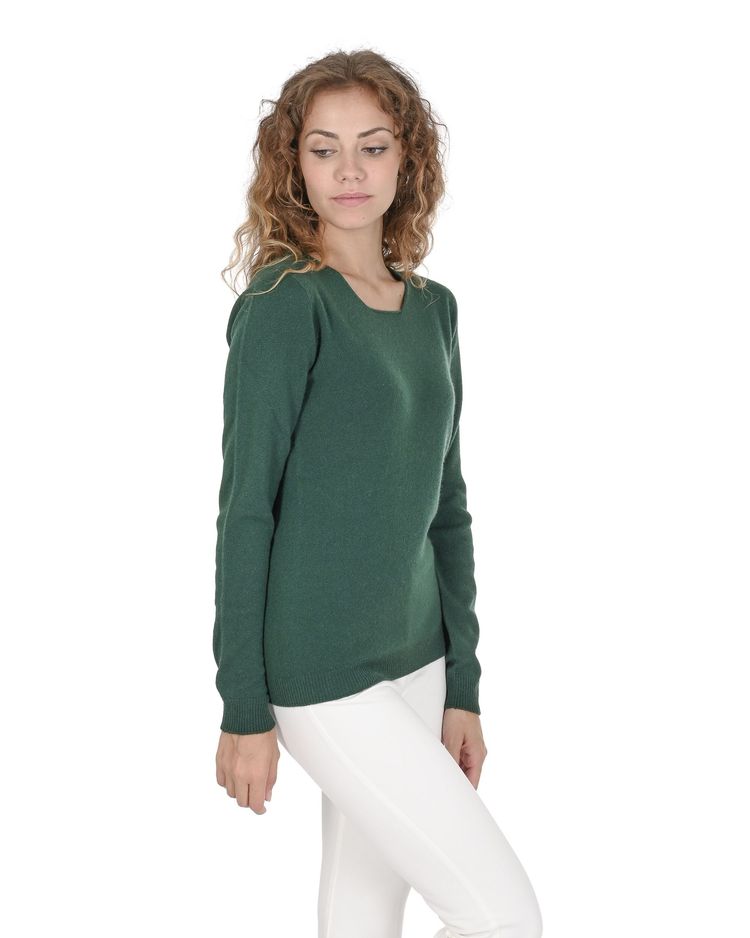 Crown of Edinburgh Cashmere Womens Square Neck Sweater COE 0024 BOTTLE GREEN 5