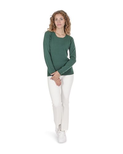Crown of Edinburgh Cashmere Womens Square Neck Sweater COE 0024 BOTTLE GREEN 1