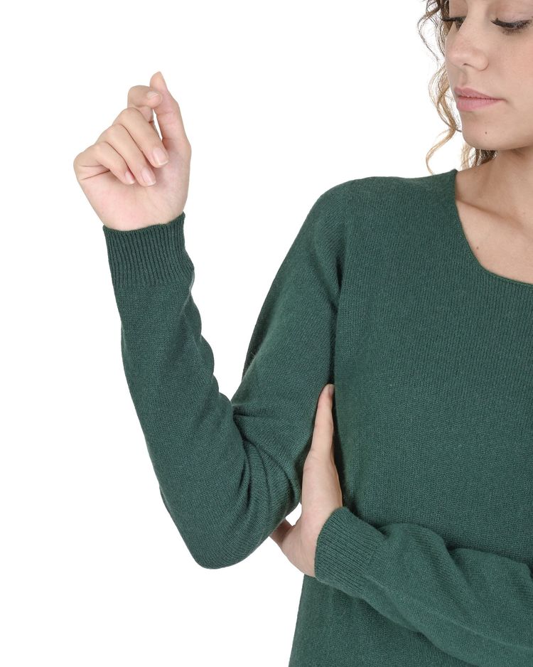 Crown of Edinburgh Cashmere Womens Square Neck Sweater COE 0024 BOTTLE GREEN 6