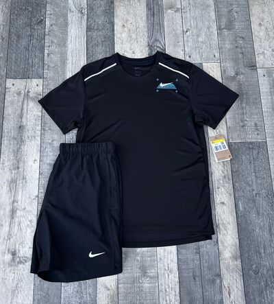 Nike Dri-Fit Grid Miler T-shirt & Short Set ‘Black Reflective’ - Size Small