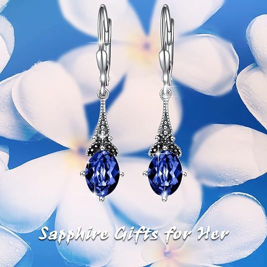 Silver Drop Earrings With Blue Sapphire Stones 4