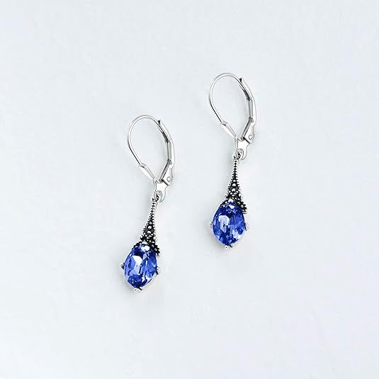 Silver Drop Earrings With Blue Sapphire Stones 3