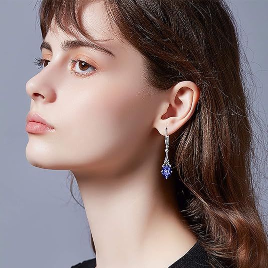 Silver Drop Earrings With Blue Sapphire Stones 2