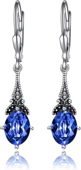 Silver Drop Earrings With Blue Sapphire Stones