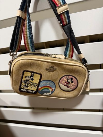 Coach Beige Crossbody Bag With Mickey Mouse Patches