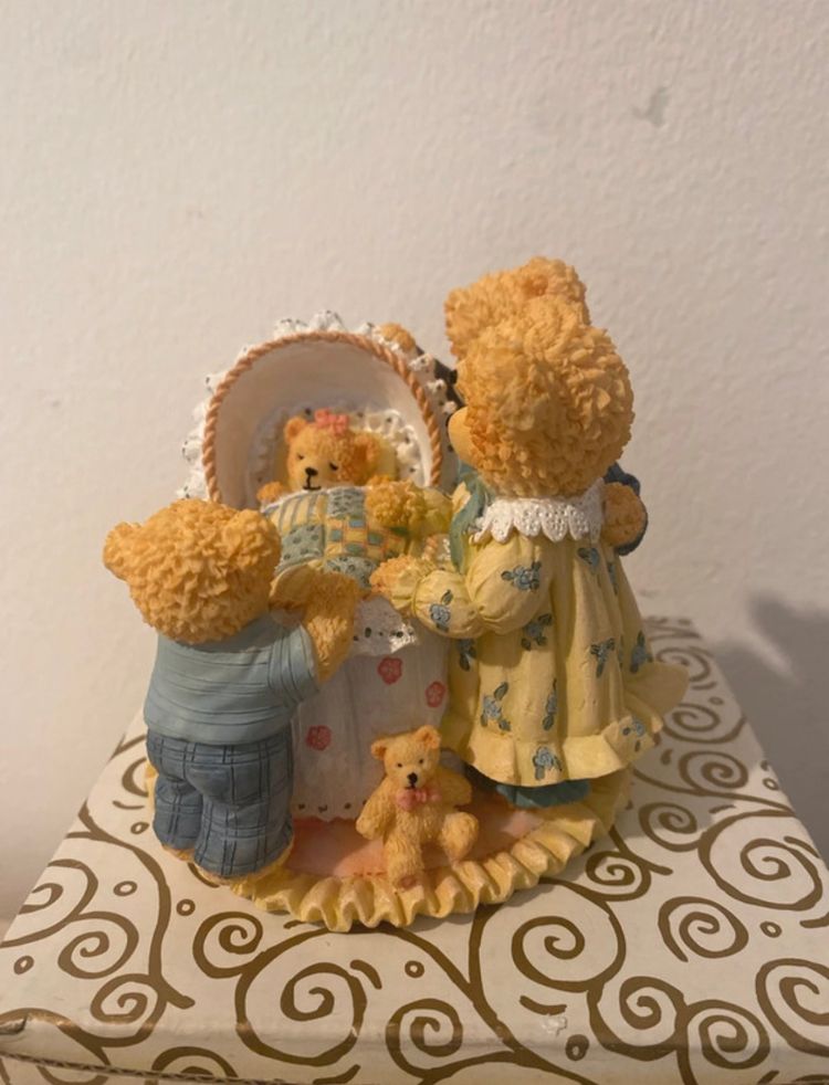 Bear Family Figurine With Baby Cradle