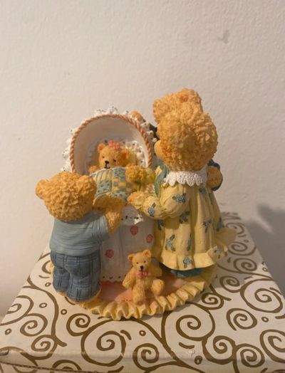 Bear Family Figurine With Baby Cradle