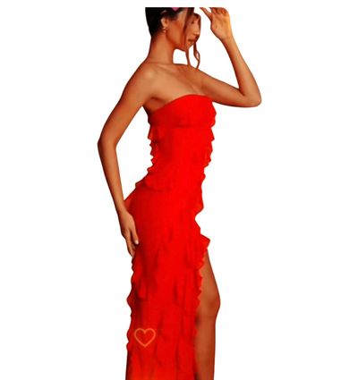 Red Strapless Ruffled Dress