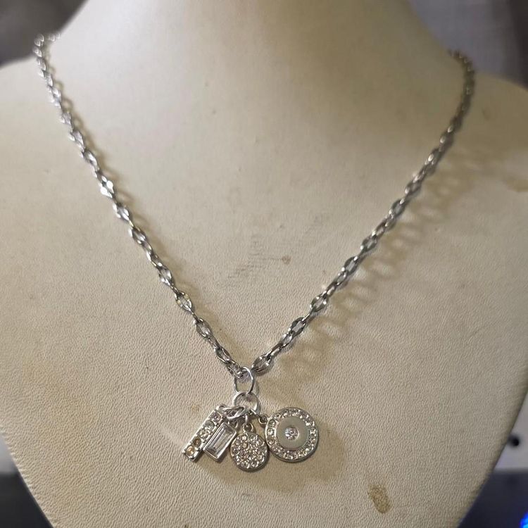 Silver Charm Necklace With Rhinestone Pendants image 1