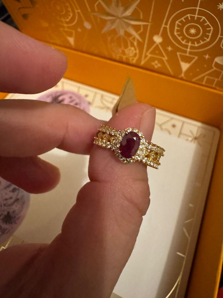 Other Gold Ring With Red Gemstone And Small Clear Stones product image