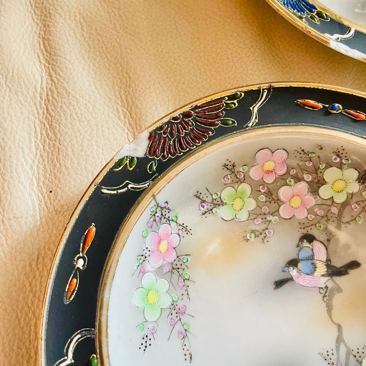 4 Mikori Japanese Fine China Cherry Blossom & Bird Moriage 1930s Saucer Plates image 4