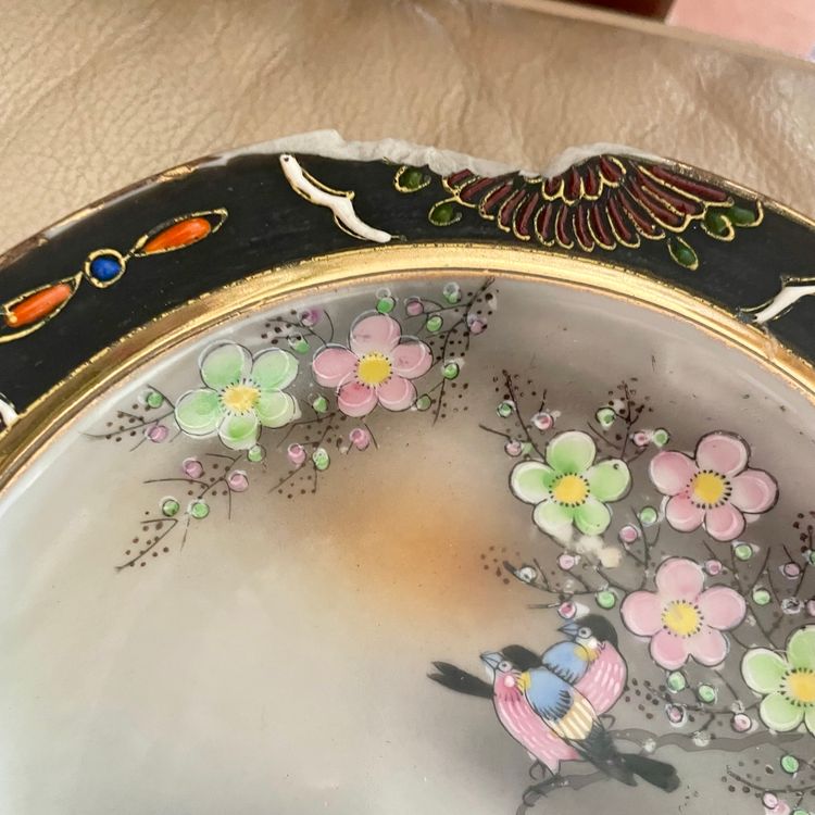4 Mikori Japanese Fine China Cherry Blossom & Bird Moriage 1930s Saucer Plates image 6