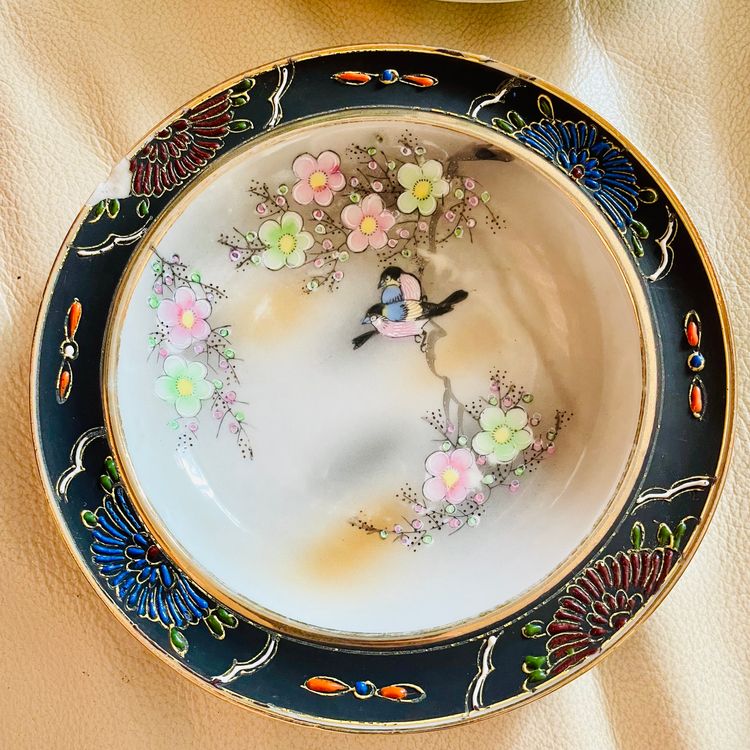 4 Mikori Japanese Fine China Cherry Blossom & Bird Moriage 1930s Saucer Plates image 3