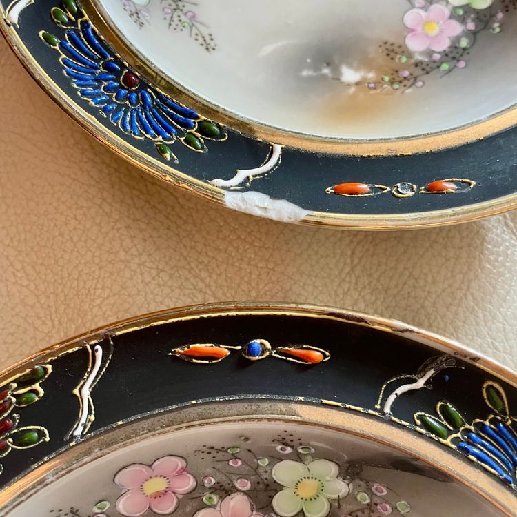 4 Mikori Japanese Fine China Cherry Blossom & Bird Moriage 1930s Saucer Plates image 5