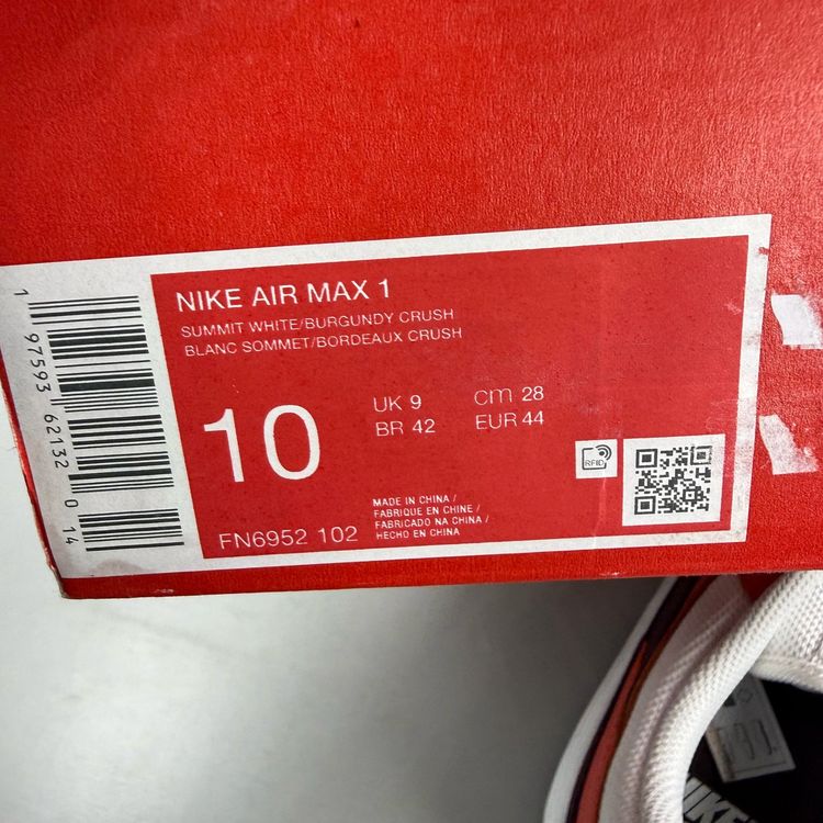 Immagine di Nike Air Max 1 Size UK 9 Summit White Burgundy Crush Men's Trainers FN6952-102 4