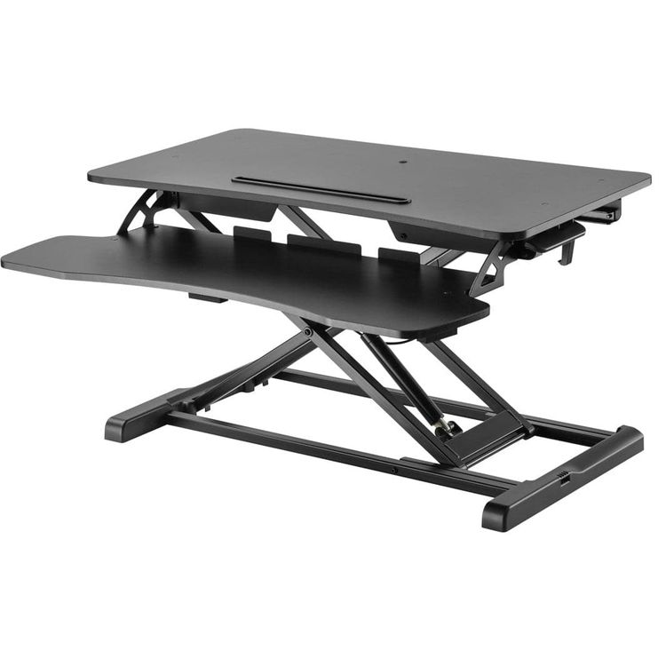 ProperAV Two Tier Worktop Stand Up Desk Converter with Gas Spring Lift & Variable Height Settings - Black 10