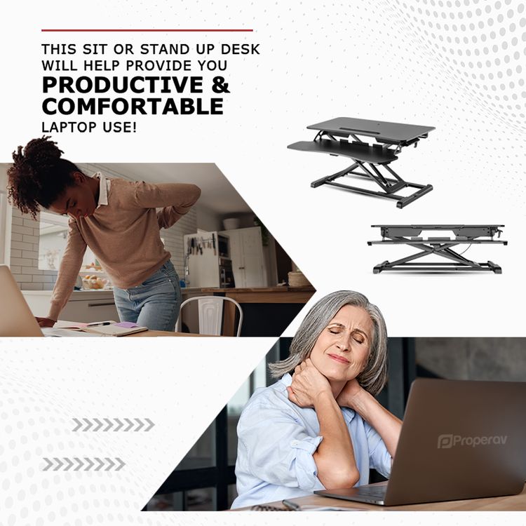 ProperAV Two Tier Worktop Stand Up Desk Converter with Gas Spring Lift & Variable Height Settings - Black 11