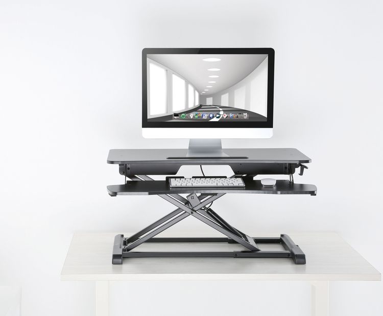 ProperAV Two Tier Worktop Stand Up Desk Converter with Gas Spring Lift & Variable Height Settings - Black 6