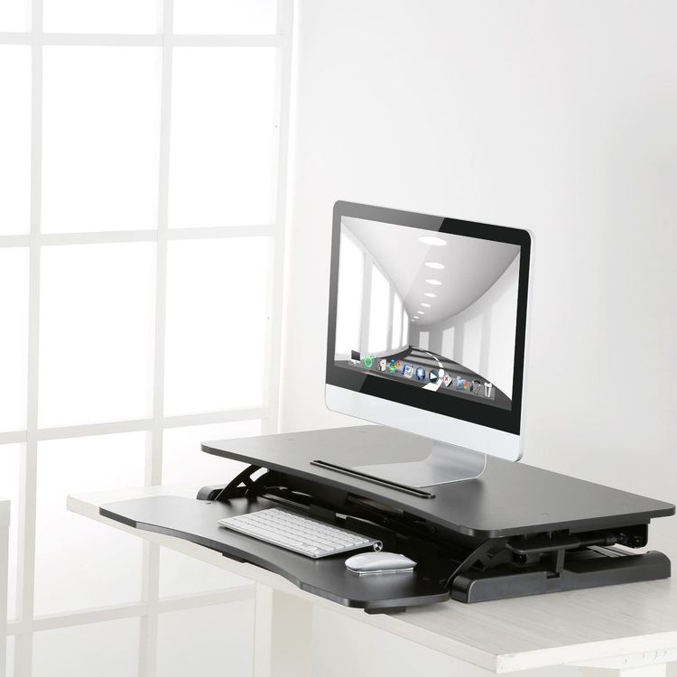 ProperAV Two Tier Worktop Stand Up Desk Converter with Gas Spring Lift & Variable Height Settings - Black 4