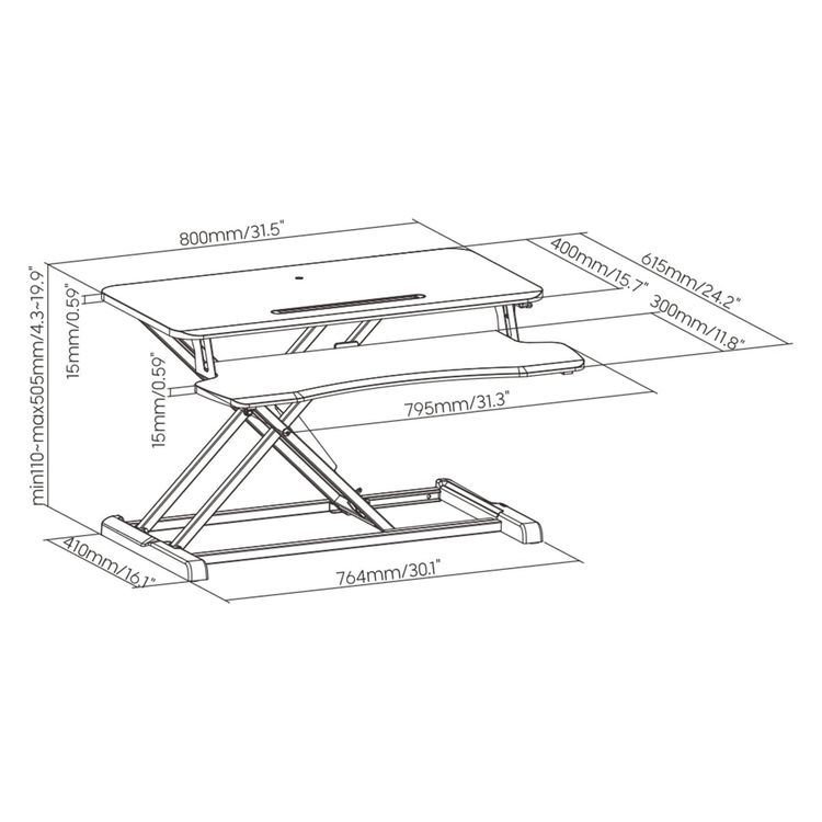 ProperAV Two Tier Worktop Stand Up Desk Converter with Gas Spring Lift & Variable Height Settings - Black 7
