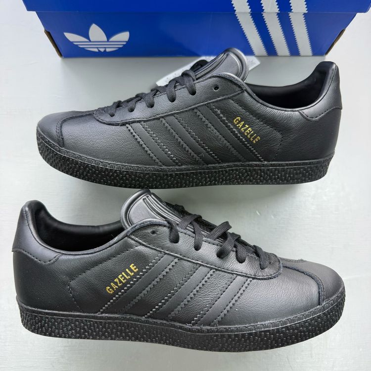 Adidas Originals Gazelle Size UK 3.5 Triple Black Leather Junior Trainers BY9146 image 8