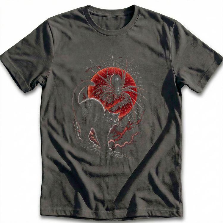 Cat Spider Web Red Moon T-Shirt EU image 4