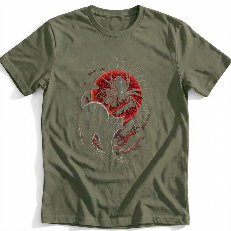 Cat Spider Web Red Moon T-Shirt EU image 2