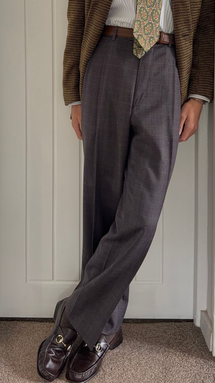 Dior 1980s Double Pleat Check Pattern Pants Taupe Mauve - Size 34 Waist