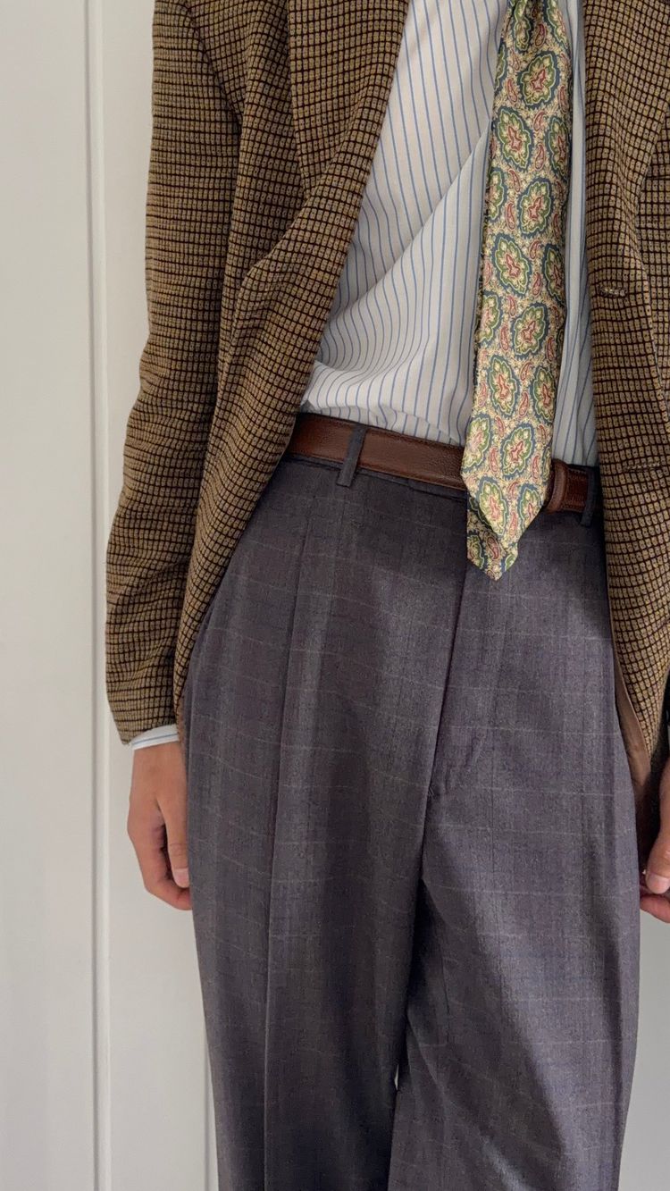 Dior 1980s Double Pleat Check Pattern Pants Taupe Mauve - Size 34 Waist image 3