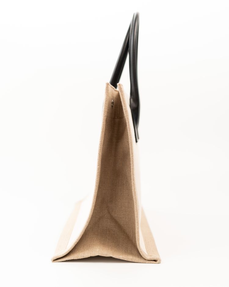Saint Laurent Borsa Tote Rive Gauche Tela Écru e Pelle Nera — Pre-owned Autentica imagen 8