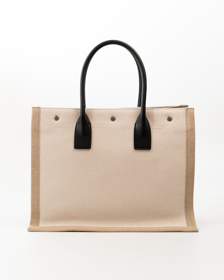 Saint Laurent Borsa Tote Rive Gauche Tela Écru e Pelle Nera — Pre-owned Autentica imagen 7