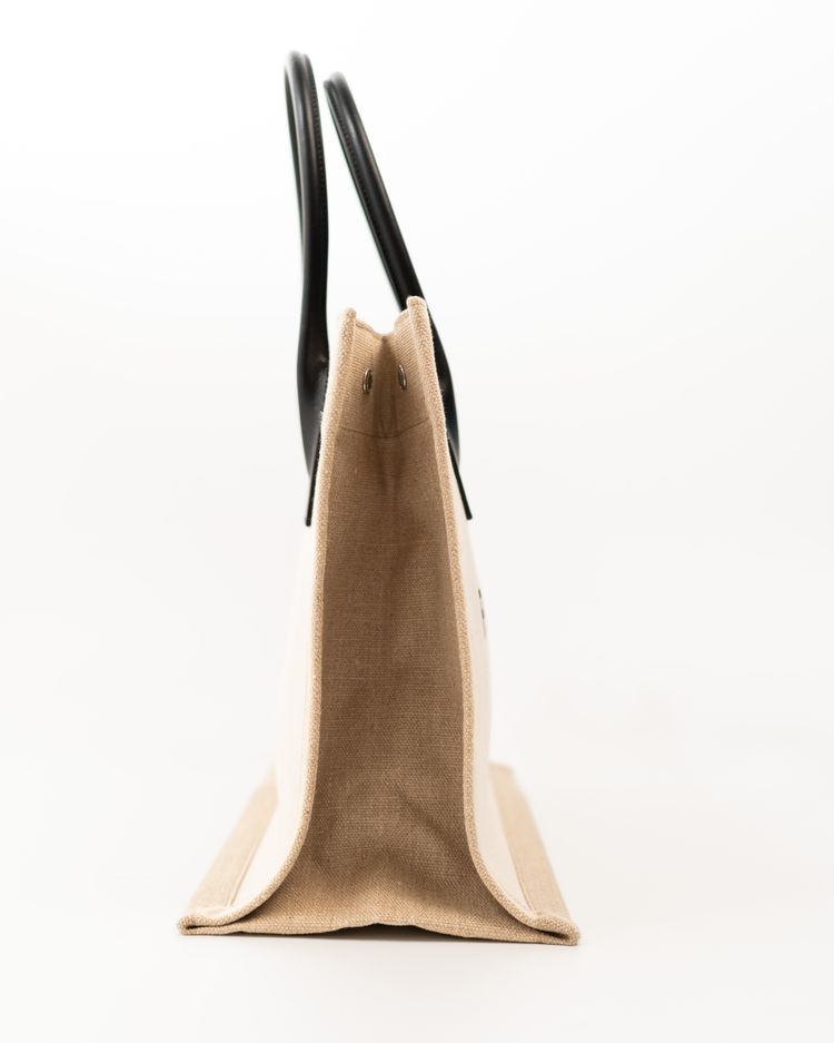 Saint Laurent Borsa Tote Rive Gauche Tela Écru e Pelle Nera — Pre-owned Autentica imagen 5