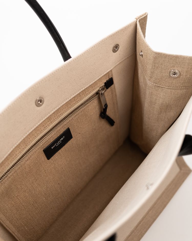 Saint Laurent Borsa Tote Rive Gauche Tela Écru e Pelle Nera — Pre-owned Autentica imagen 10