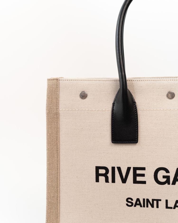Saint Laurent Borsa Tote Rive Gauche Tela Écru e Pelle Nera — Pre-owned Autentica imagen 6